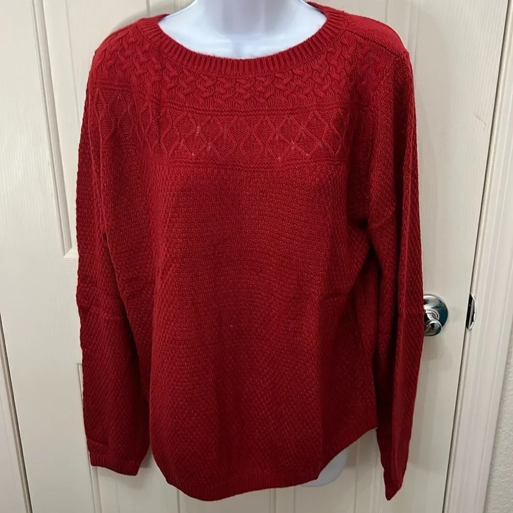 Croft & Barrow Women XL Cable Yolk Pullover Sweater  Holiday Delicious Apple Red